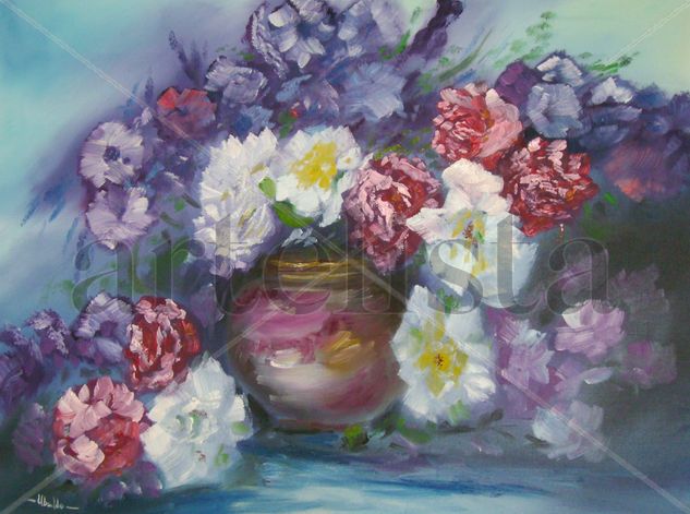 Blue flower pot Oil Canvas Floral Painting