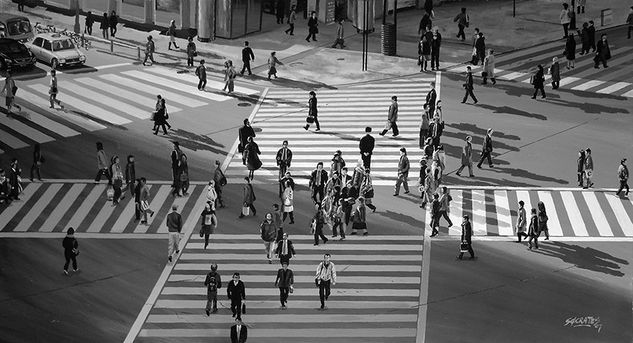 Crosswalk, Tokyo B&W #1 Otros Tabla Paisaje