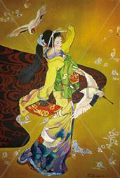 Geisha bailando Oil Canvas Figure Painting