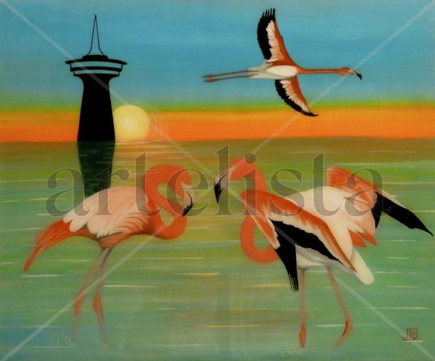 Los Flamencos 2 Acrylic Canvas Animals