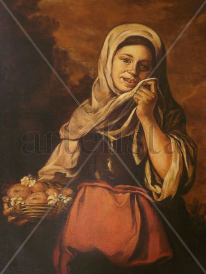 Niña con flores Oil Canvas Figure Painting