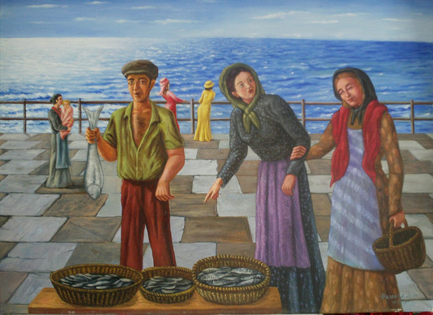 vendedor de pescado Oil Canvas Marine Painting