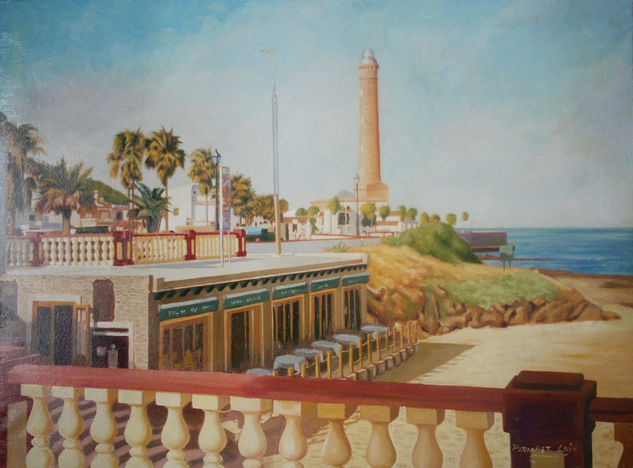 Faro Y Bar Las Canteras de Chipiona. Oil Canvas Marine Painting