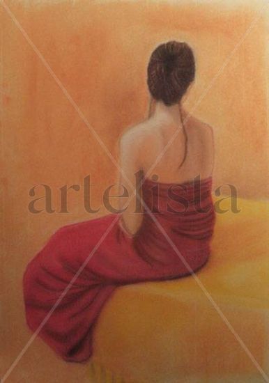 Joven sentada Pastel Papel Desnudos