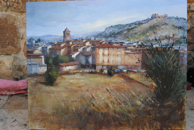 panoramica de Aguilar de Campoo Óleo Tabla Paisaje