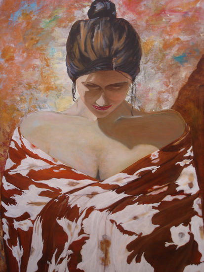 Mujer meditando Mixed media Panel Figure Painting