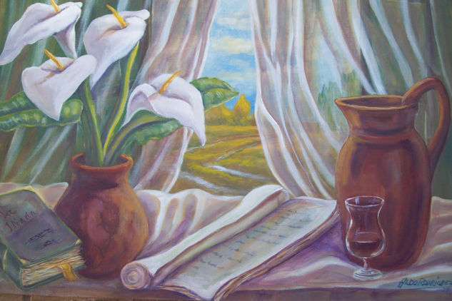 MESA CON CALAS... Oil Panel Still Life Paintings