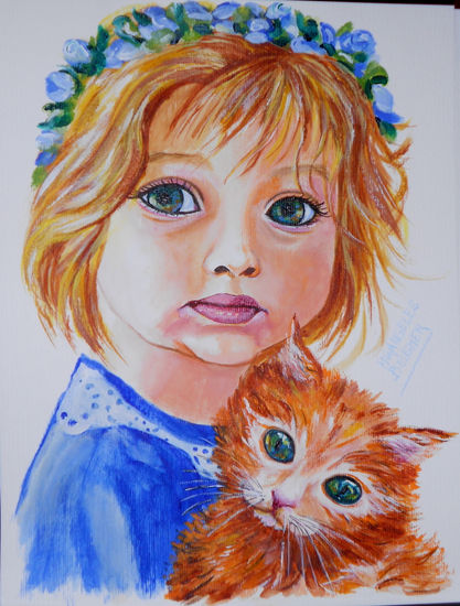 Niña y gatito Acrylic Paper Animals