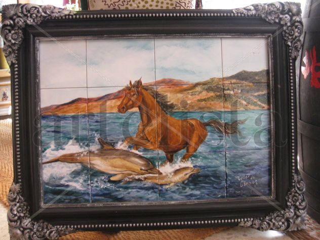 Caballo jugando con delfín