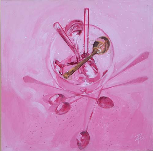 bodegon cucharas rosa Acrylic Panel Still Life Paintings