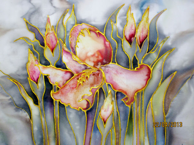 Lirioorquídea en suaves aguadas Acrylic Textile Floral Painting