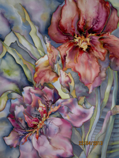 Lirios en aguas Acrylic Textile Floral Painting