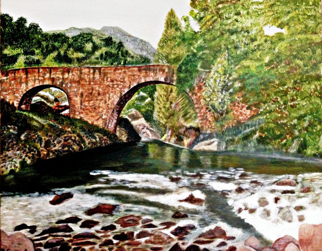 puente romano de sierra de gata Mixed media Canvas Landscaping