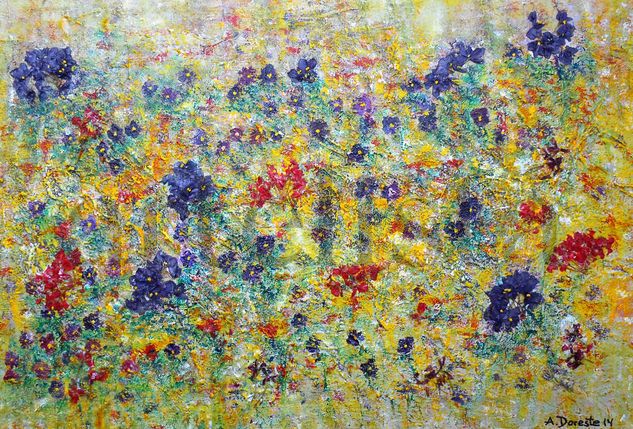 Campo de violetas y geranios Tabla Floral