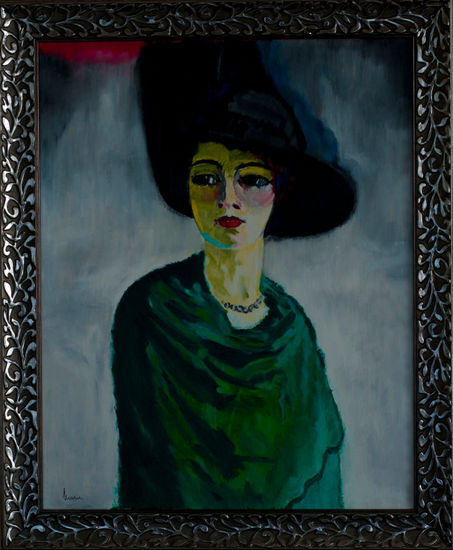 Copia - La Mujer Del Sombrero Negro Óleo Lienzo Retrato