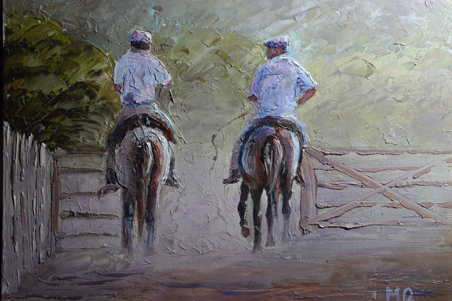 Los hermanos Oil Panel Figure Painting