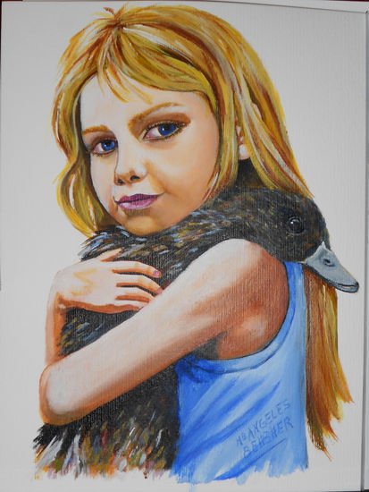 Niña con ganso Acrylic Paper Animals