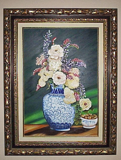 Jarron chino con flores Oil Canvas Floral Painting