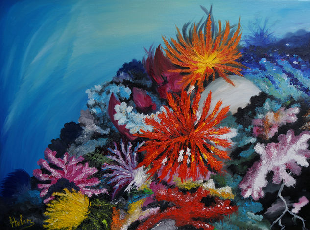 Colorful corals Oil Canvas Marine Painting