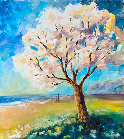 Tree on the beach Oil Canvas Landscaping