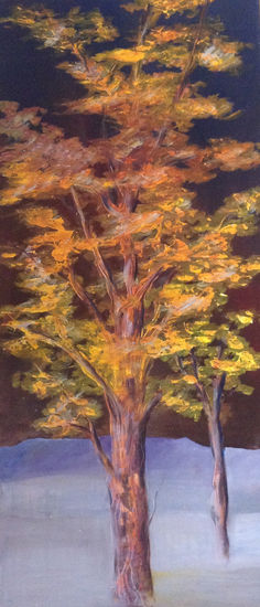 Árbol Amarillo Óleo Tabla Paisaje