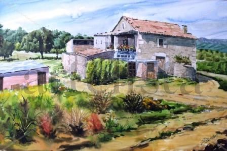 Masia catalana Acuarela Papel Paisaje