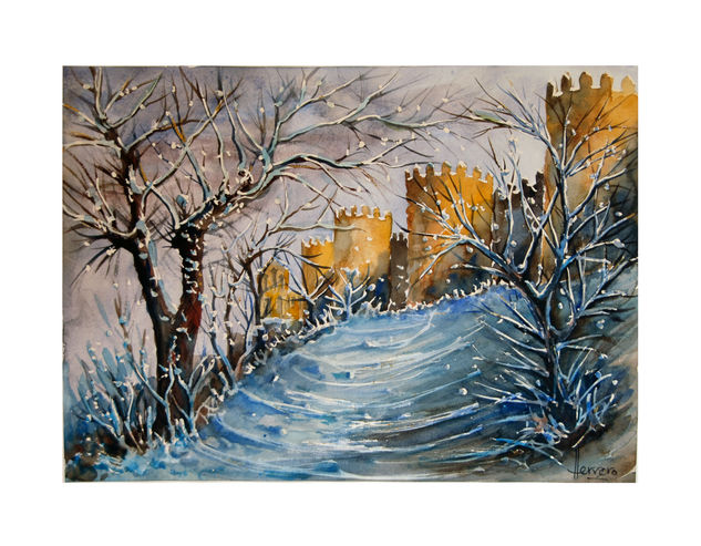 Murallas y Nieve. Watercolour Card Landscaping