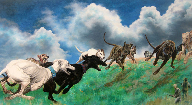 Cazadores acosados por una jauría de perros Oil Canvas Animals