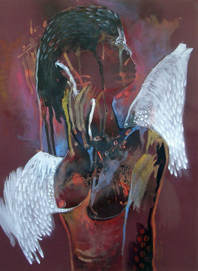 Angel Negro Media Mixta Tela Figura