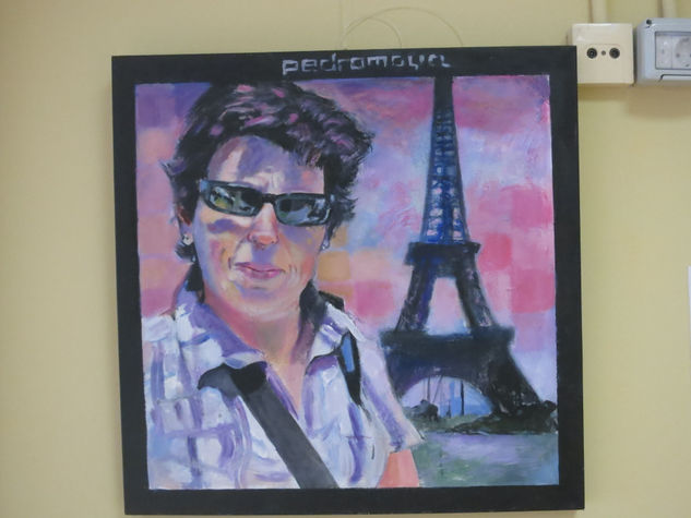 ESPERANZA ANTE LA TORRE EIFFEL Media Mixta Lienzo Retrato