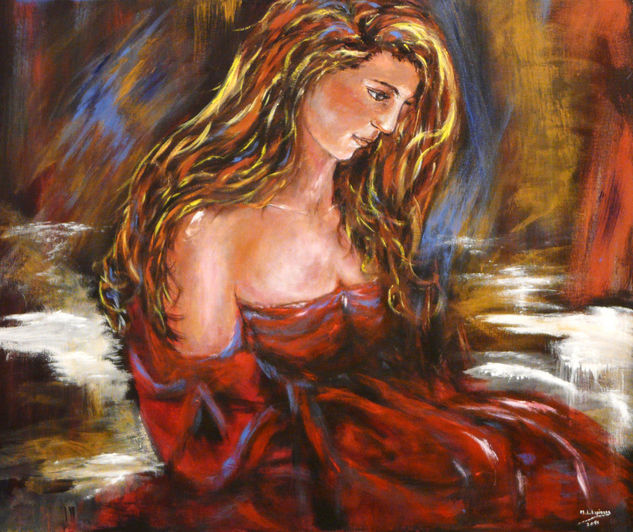 La dama de rojo Acrylic Panel Figure Painting