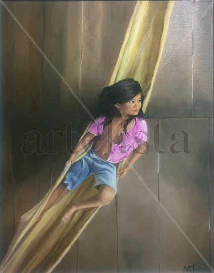 niña en hamaca Oil Canvas Figure Painting