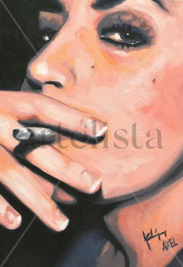 fumando Oil Textile Figure Painting