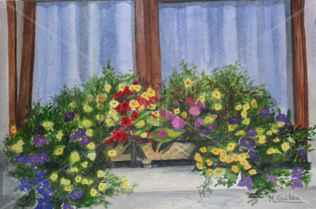 Flores en la ventana Watercolour Paper Still Life Paintings