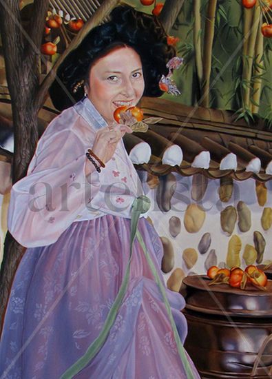 DAMA CON INDUMENTARIA COREANA Oil Canvas Figure Painting