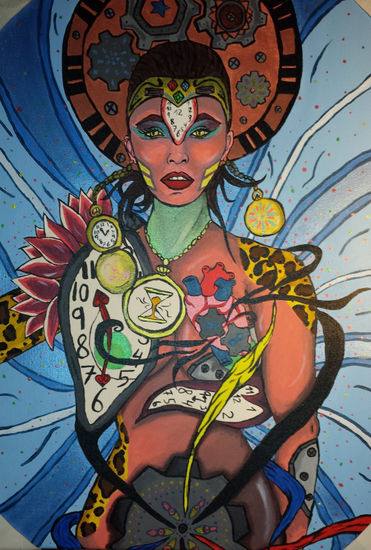 Diosa Del Tiempo y Evolución Acrylic Canvas Figure Painting