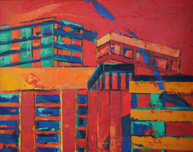 CIUDAD EN ROJO Oil Canvas Landscaping