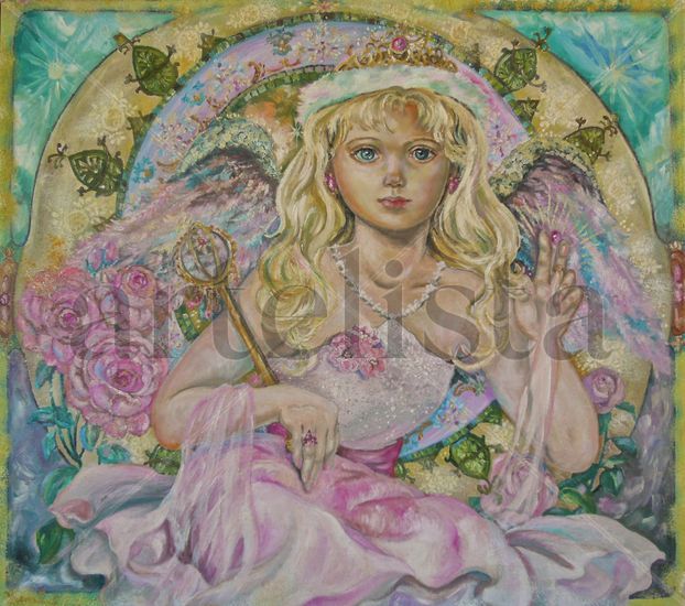 Yumi Sugai.The angel of the pink sapphire. Oil Canvas Figure Painting