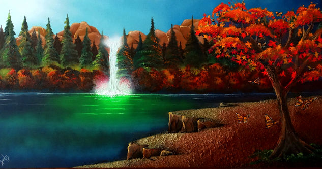 CASCADA 2 Media Mixta Tabla Paisaje