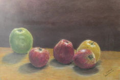 Bodegón de Manzanas Pastel Paper Still Life Paintings