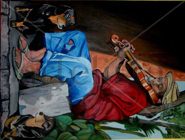 Violinista y los perros Oil Canvas Others