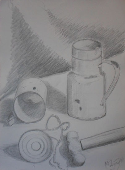 bodegón de estudio, año 2010, constitución, chile. Pencil