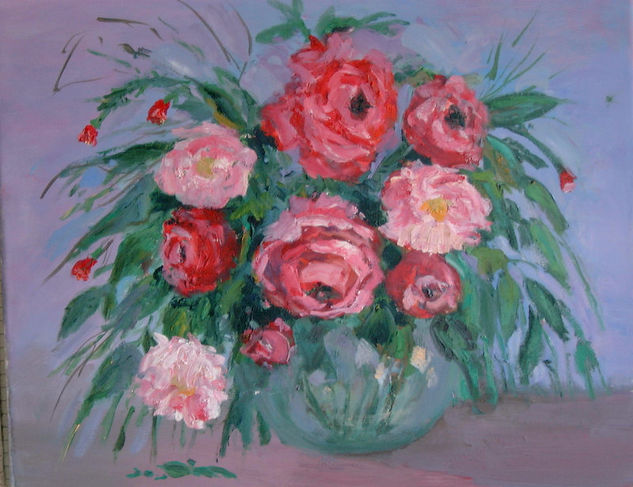 ROSAS SOBRE JARRON Oil Textile Floral Painting