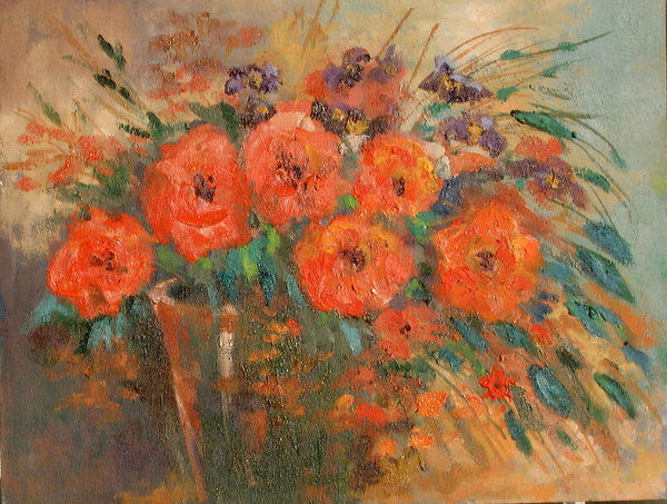 ROSASROJAS, JARRÓN AZUL Oil Textile Floral Painting