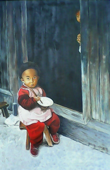 Niño de Nepal Oil Canvas Figure Painting