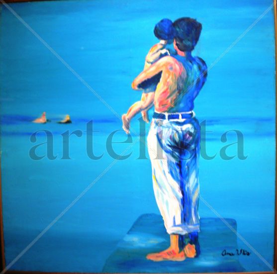 "Padre e hijo" Oil Canvas Figure Painting