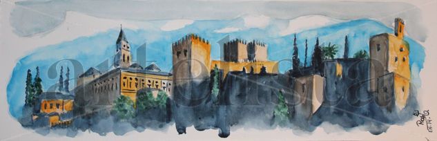 ALHAMBRA AZUL Acuarela Papel Paisaje