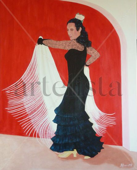 Flamenco à la Mantille Blanche Acrílico Lienzo Figura