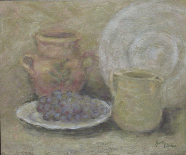 BODEGON CON UVAS Acrylic Panel Still Life Paintings