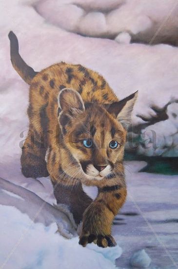 Chill out (Puma en la nieve) Oil Canvas Landscaping